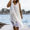 HaremPants.com Plus Size Women's Crinkled Hill Tribe Cotton Tank Dress In Off White