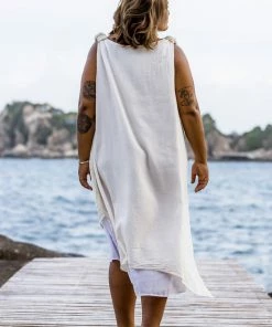 HaremPants.com Plus Size Women's Crinkled Hill Tribe Cotton Tank Dress In Off White