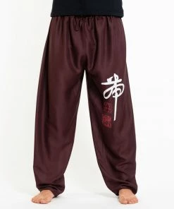 HaremPants.com Chinese Writing Men's Thai Yoga Pants In Brown