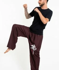 HaremPants.com Chinese Writing Men's Thai Yoga Pants In Brown