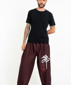 HaremPants.com Chinese Writing Men's Thai Yoga Pants In Brown