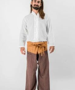 HaremPants.com Unisex 2-Tone Pinstripes Thai Fisherman Pants In Brown