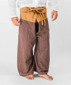 HaremPants.com Unisex 2-Tone Pinstripes Thai Fisherman Pants In Brown