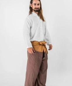 HaremPants.com Unisex 2-Tone Pinstripes Thai Fisherman Pants In Brown