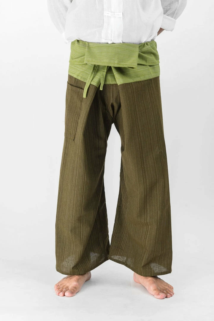 HaremPants.com Men's Unisex 2-Tone Pinstripes Thai Fisherman Pants In Green 6 HaremPants.com Men's Unisex 2-Tone Pinstripes Thai Fisherman Pants In Green