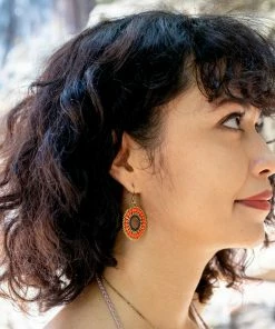 HaremPants.com Handmade Earrings Circle Orange Beads Brass Earrings