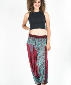 HaremPants.com Geometric Mandalas Jumpsuit Harem Pants In Red Women's