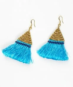 HaremPants.com Blue Tassels Brass Earrings Blue Harem Pants