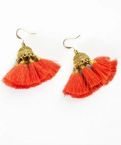 HaremPants.com Orange Tassels Brass Earrings
