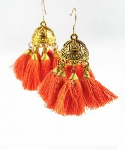 HaremPants.com Orange Tassels Brass Earrings