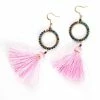 HaremPants.com Circle Pink Tassels Brass Earrings Pink Harem Pants