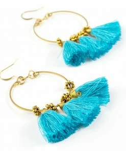 HaremPants.com Circle Blue Tassels Brass Earrings
