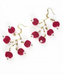 HaremPants.com Red Harem Pants Grape Red Yarn Balls Brass Earrings