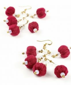 HaremPants.com Red Harem Pants Grape Red Yarn Balls Brass Earrings
