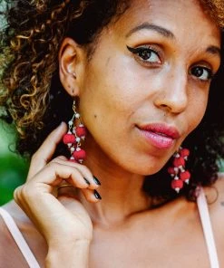 HaremPants.com Red Harem Pants Grape Red Yarn Balls Brass Earrings