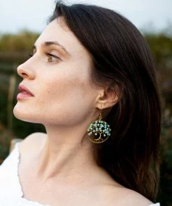 HaremPants.com Tree Of Life Light Blue Beads Brass Earrings