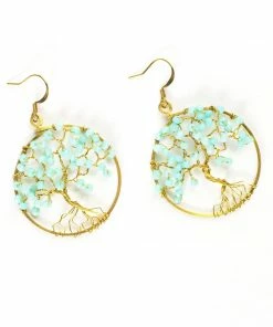 HaremPants.com Tree Of Life Light Blue Beads Brass Earrings
