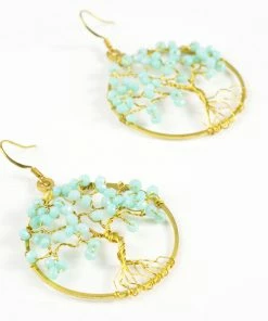HaremPants.com Tree Of Life Light Blue Beads Brass Earrings