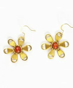 HaremPants.com Handmade Earrings Flower Carnelian Bead Brass Earrings