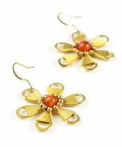 HaremPants.com Handmade Earrings Flower Carnelian Bead Brass Earrings