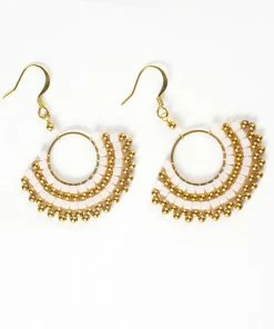 HaremPants.com White Harem Pants Fan White Beads Brass Earrings