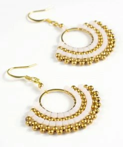 HaremPants.com White Harem Pants Fan White Beads Brass Earrings