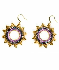 HaremPants.com Mandala Purple Beads Brass Earrings