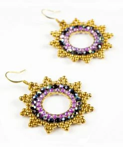 HaremPants.com Mandala Purple Beads Brass Earrings