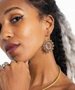 HaremPants.com Mandala Purple Beads Brass Earrings