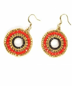 HaremPants.com Handmade Earrings Circle Orange Beads Brass Earrings