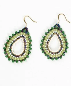 HaremPants.com Red Harem Pants Oval Green Beads Brass Earrings