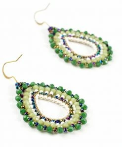 HaremPants.com Red Harem Pants Oval Green Beads Brass Earrings