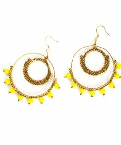 HaremPants.com Circle Yellow Beads Brass Earrings