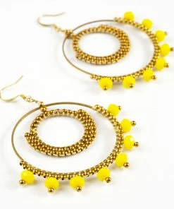 HaremPants.com Circle Yellow Beads Brass Earrings