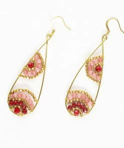 HaremPants.com Pink Harem Pants Oval Pink Beads Brass Earrings