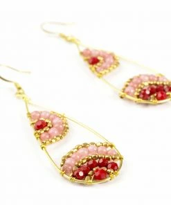 HaremPants.com Pink Harem Pants Oval Pink Beads Brass Earrings