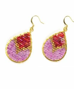 HaremPants.com Purple Harem Pants Oval Purple Beads Brass Earrings