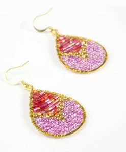 HaremPants.com Purple Harem Pants Oval Purple Beads Brass Earrings