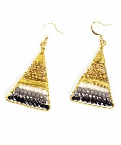 HaremPants.com Triangle Black Beads Brass Earrings