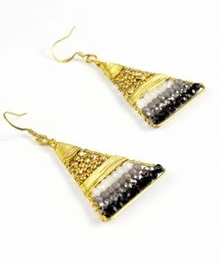 HaremPants.com Triangle Black Beads Brass Earrings