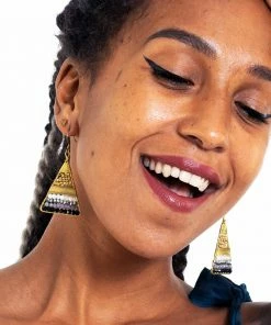 HaremPants.com Triangle Black Beads Brass Earrings