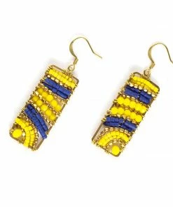 HaremPants.com Rectangle Yellow Beads Brass Earrings