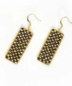 HaremPants.com Black Harem Pants Rectangle Black Beads Brass Earrings