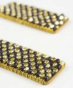 HaremPants.com Black Harem Pants Rectangle Black Beads Brass Earrings