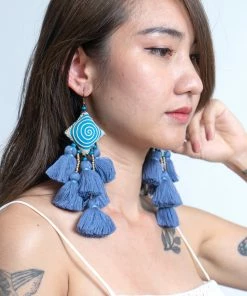 HaremPants.com Hill Tribe Pillow Tassels Earrings In Blue Blue Harem Pants