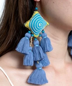 HaremPants.com Hill Tribe Pillow Tassels Earrings In Blue Blue Harem Pants