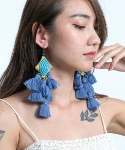 HaremPants.com Hill Tribe Pillow Tassels Earrings In Blue Blue Harem Pants
