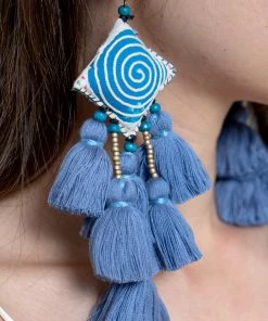 HaremPants.com Hill Tribe Pillow Tassels Earrings In Blue Blue Harem Pants