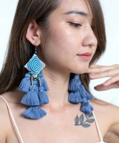HaremPants.com Hill Tribe Pillow Tassels Earrings In Blue Blue Harem Pants