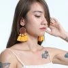 HaremPants.com Circle Beaded Tassels Earrings In Yellow